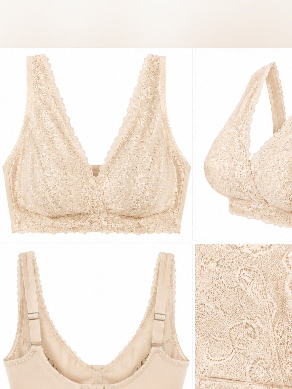 Beige Lace Wireless Bralette - Women Intimates